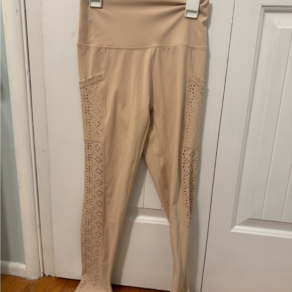 Aerie Beige Laser-Cut Leggings